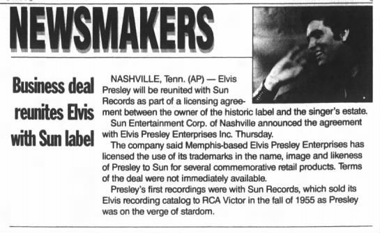 Business deal reunites Elvis with Sun label